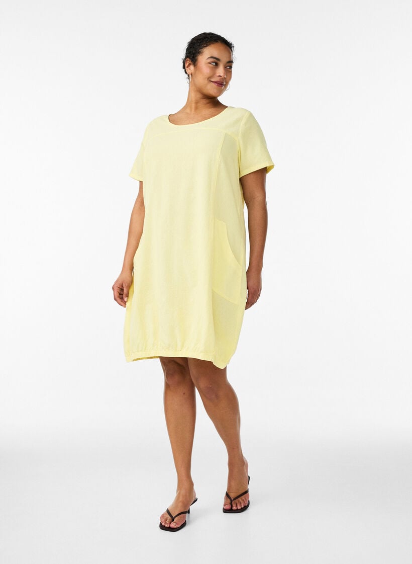 Kurzarm Kleid aus Baumwolle, Gelb, Model image number 1