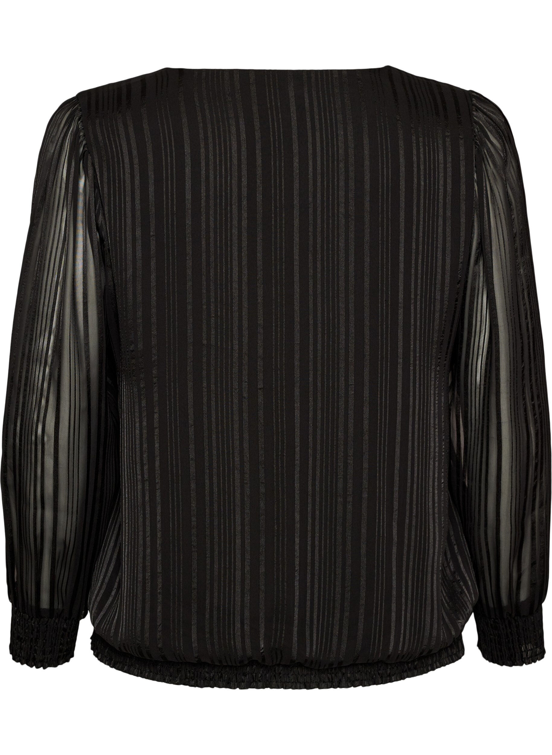 ZizziGestreifte Bluse in Ballonform, Schwarz, Packshot image number 1