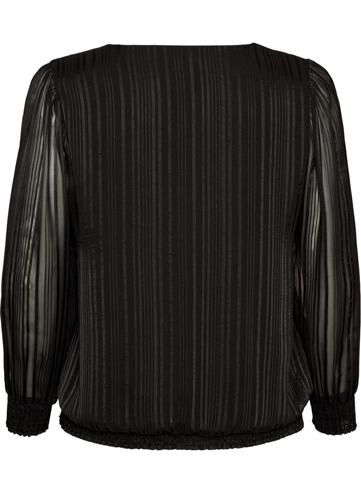 Gestreifte Bluse in Ballonform, Schwarz, Packshot image number 1