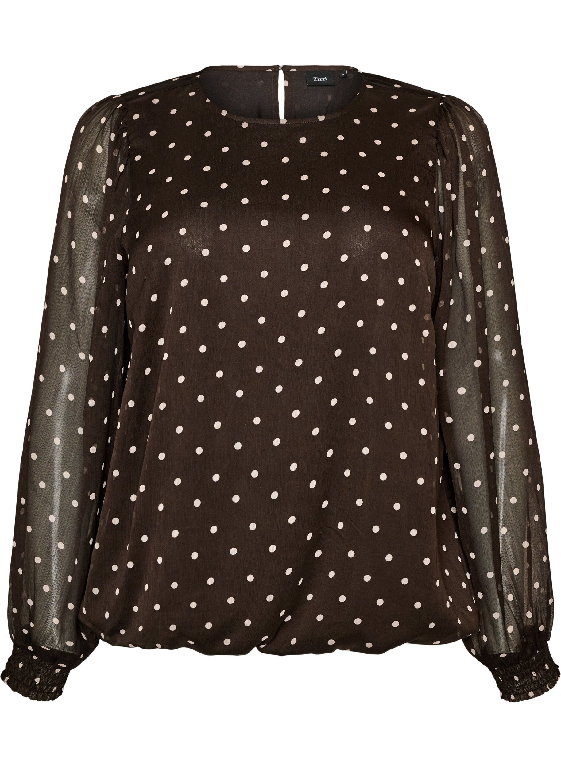 ZizziGepunktete Bluse aus Chiffon mit transparenten &Auml;rmeln, Braun, Packshot image number 0