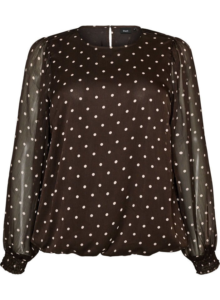 Gepunktete Bluse aus Chiffon mit transparenten &Auml;rmeln, Braun, Packshot image number 0