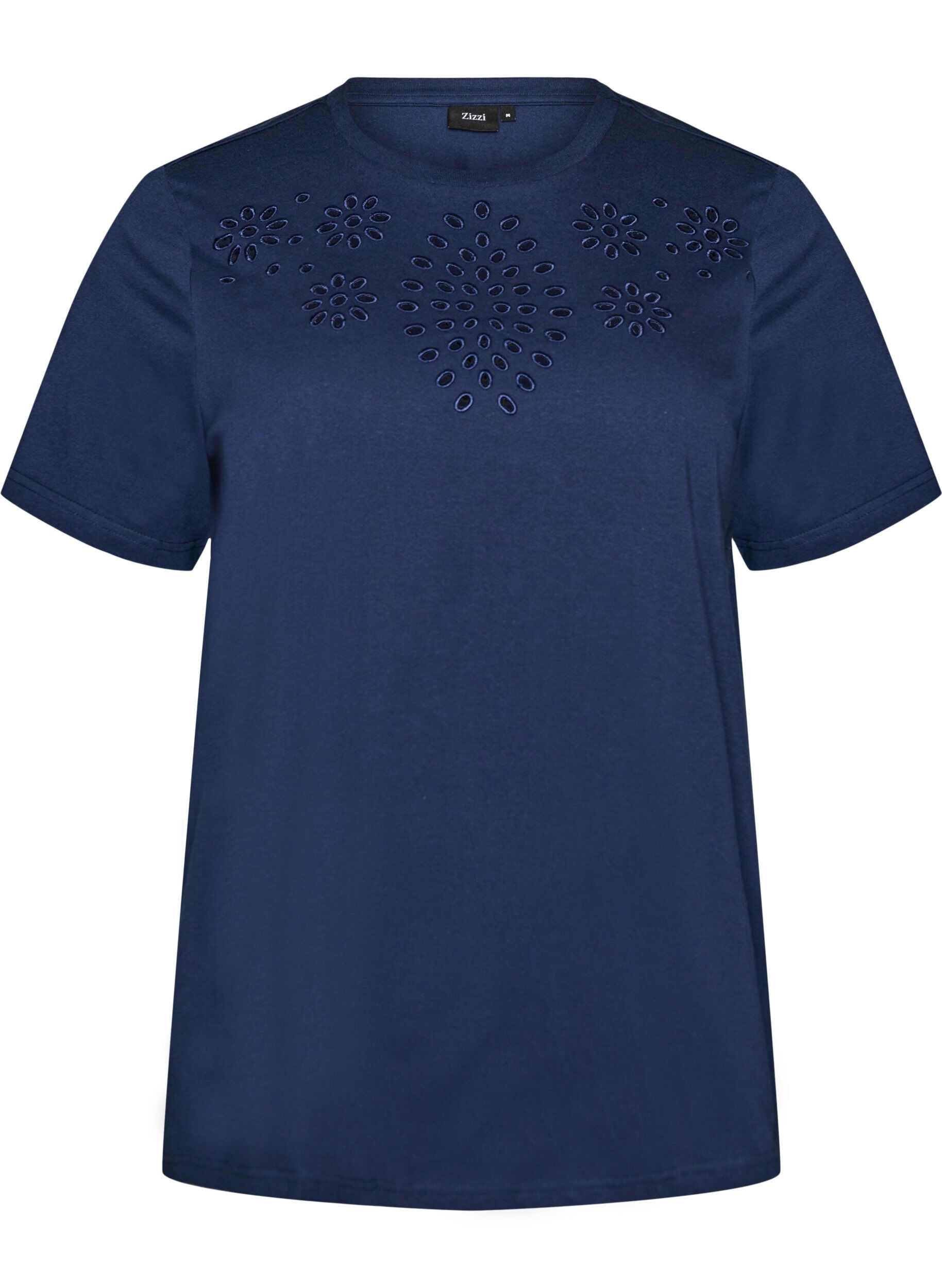 ZizziT-Shirt aus Bio-Baumwolle mit Lochstickerei, Blau, Packshot image number 0