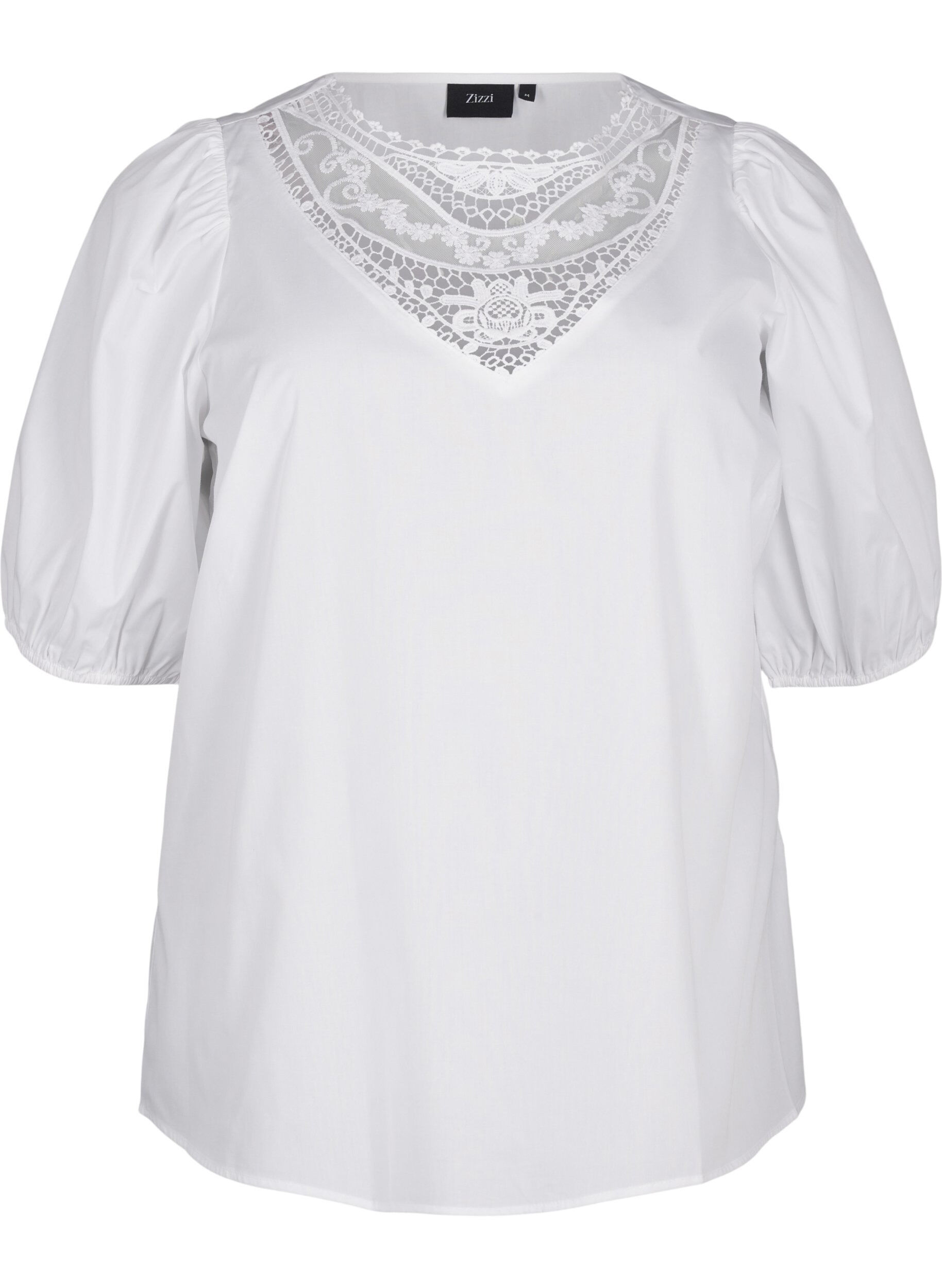 ZizziKurz&auml;rmelige Bluse mit Spitzendetail, Bright White, Packshot image number 0