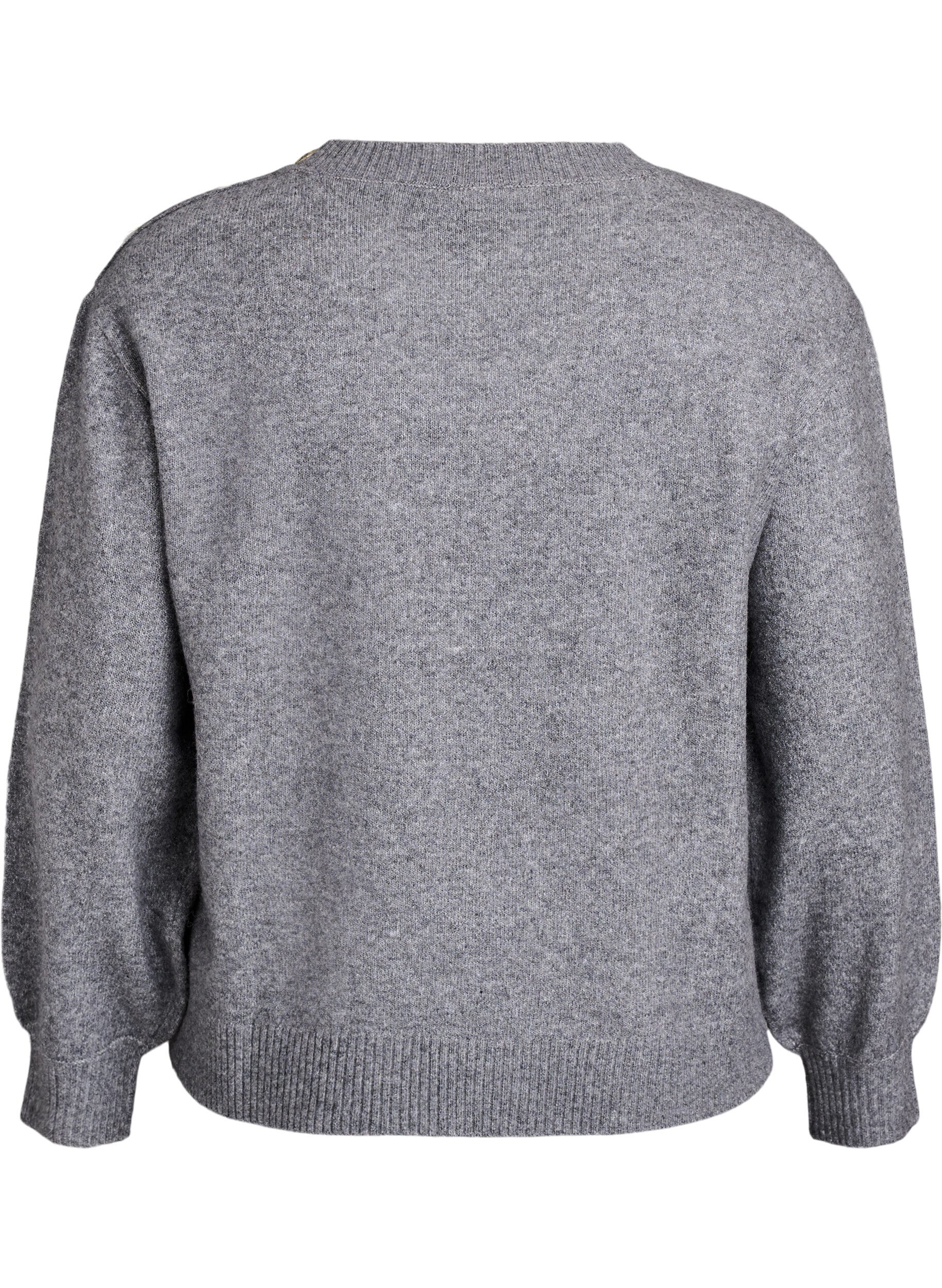 ZizziStrickbluse mit Knopfleiste, Grau, Packshot image number 1