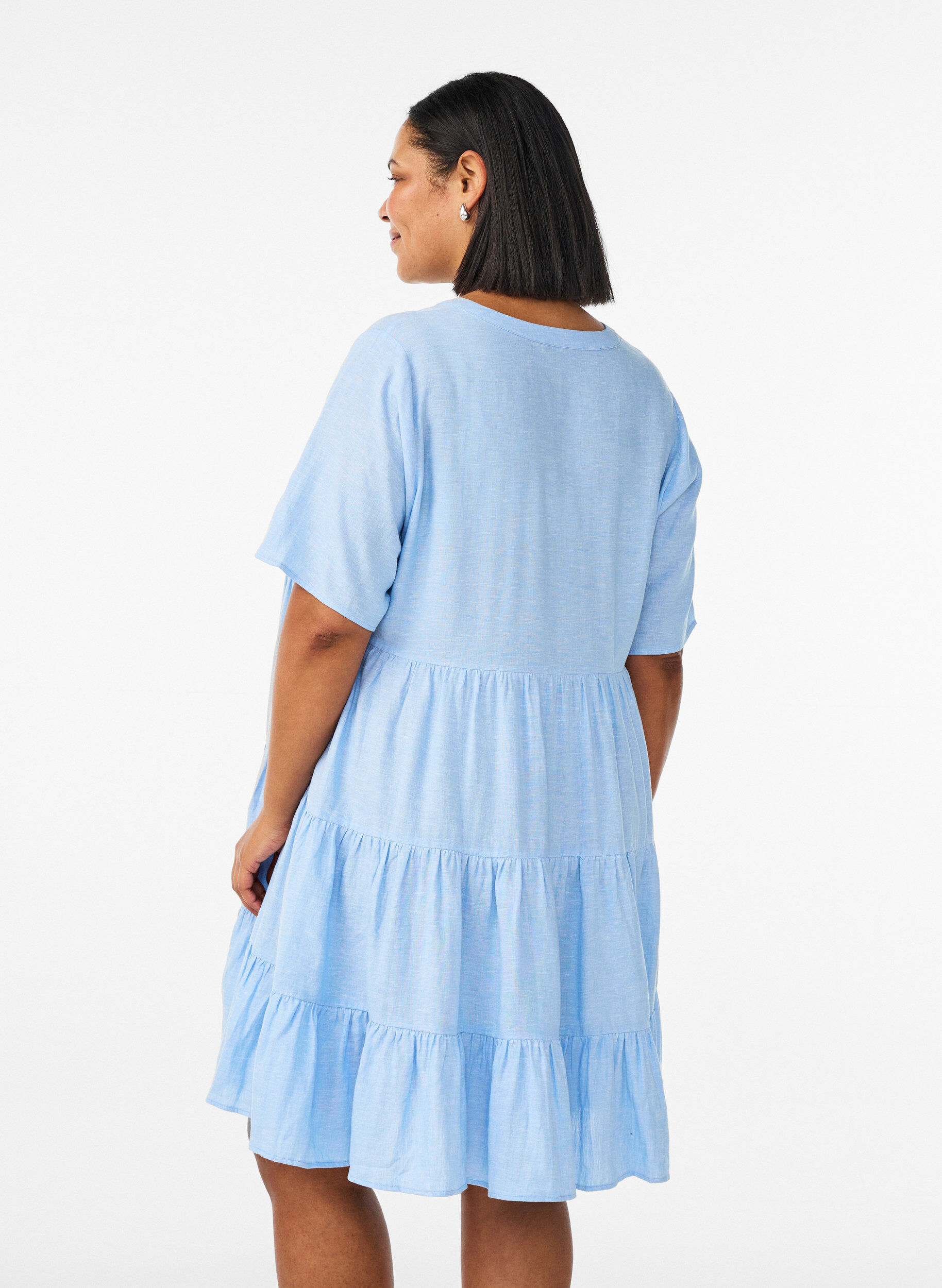 ZizziKnielanges A-Linien-Kleid aus Leinen und Viskose, Blau, Model image number 2