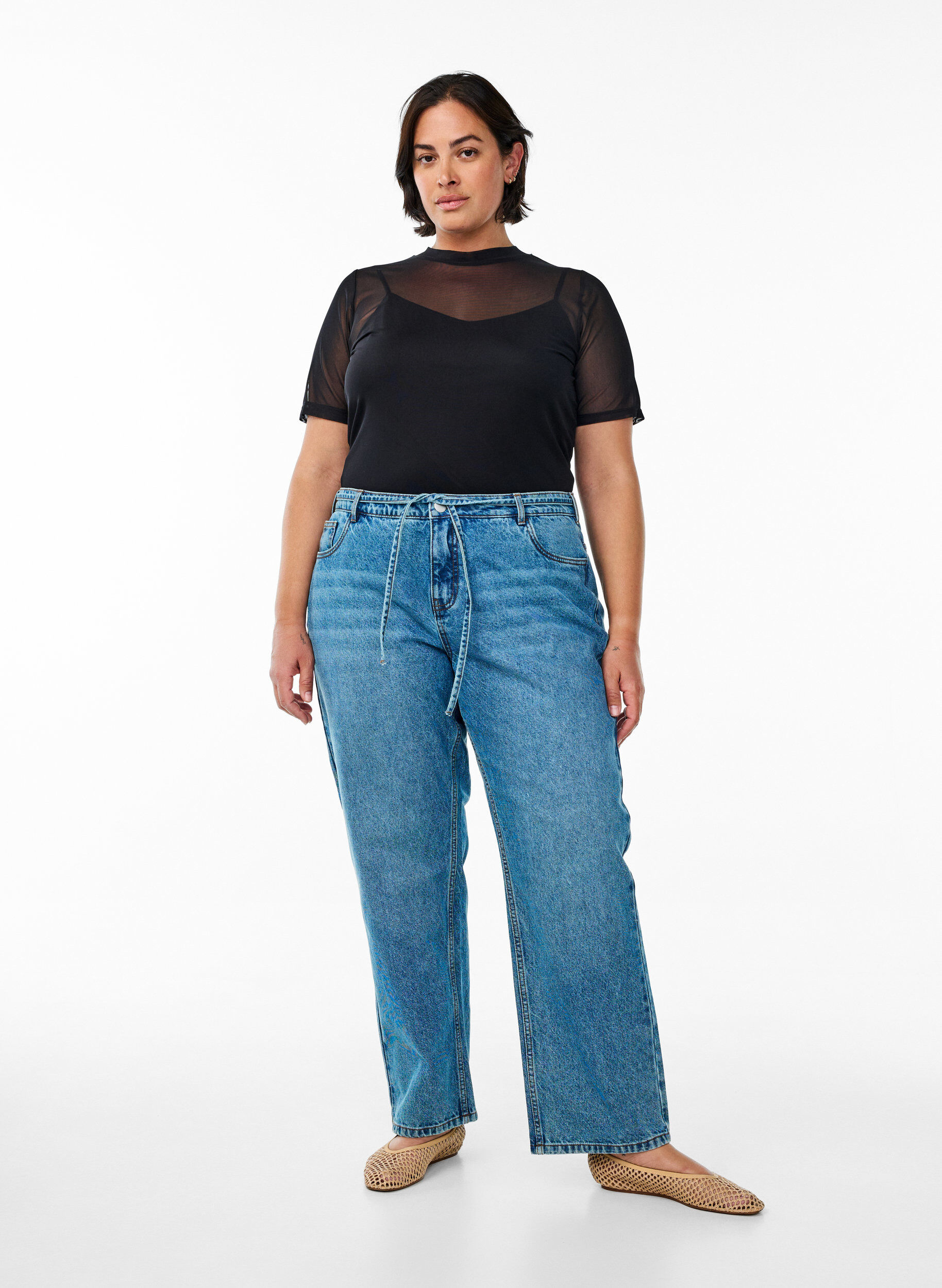 ZizziBluse aus Mesh, mit kurzen &Auml;rmeln, Schwarz, Model image number 1