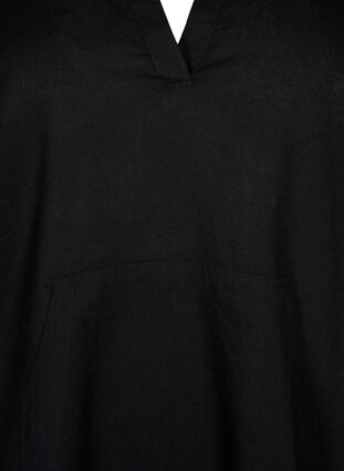 Kapuzenkleid aus Baumwollmischung mit Leinen, Black, Packshot image number 2