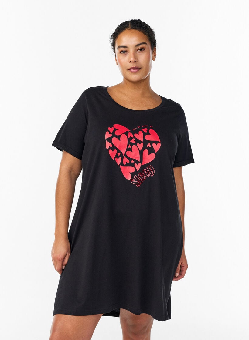 Kurz&auml;rmeliges Nachthemd aus Bio-Baumwolle, Schwarz, Model image number 0