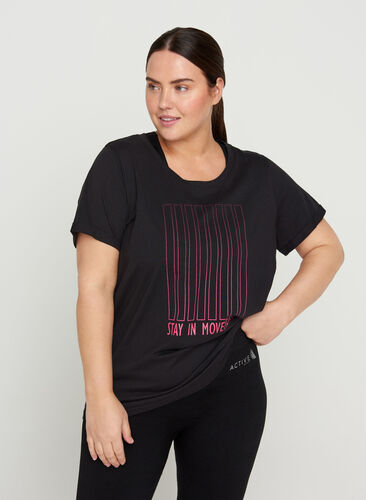 Trainings-T-Shirt aus Baumwolle mit Aufdruck, Black Fading Square, Model image number 0