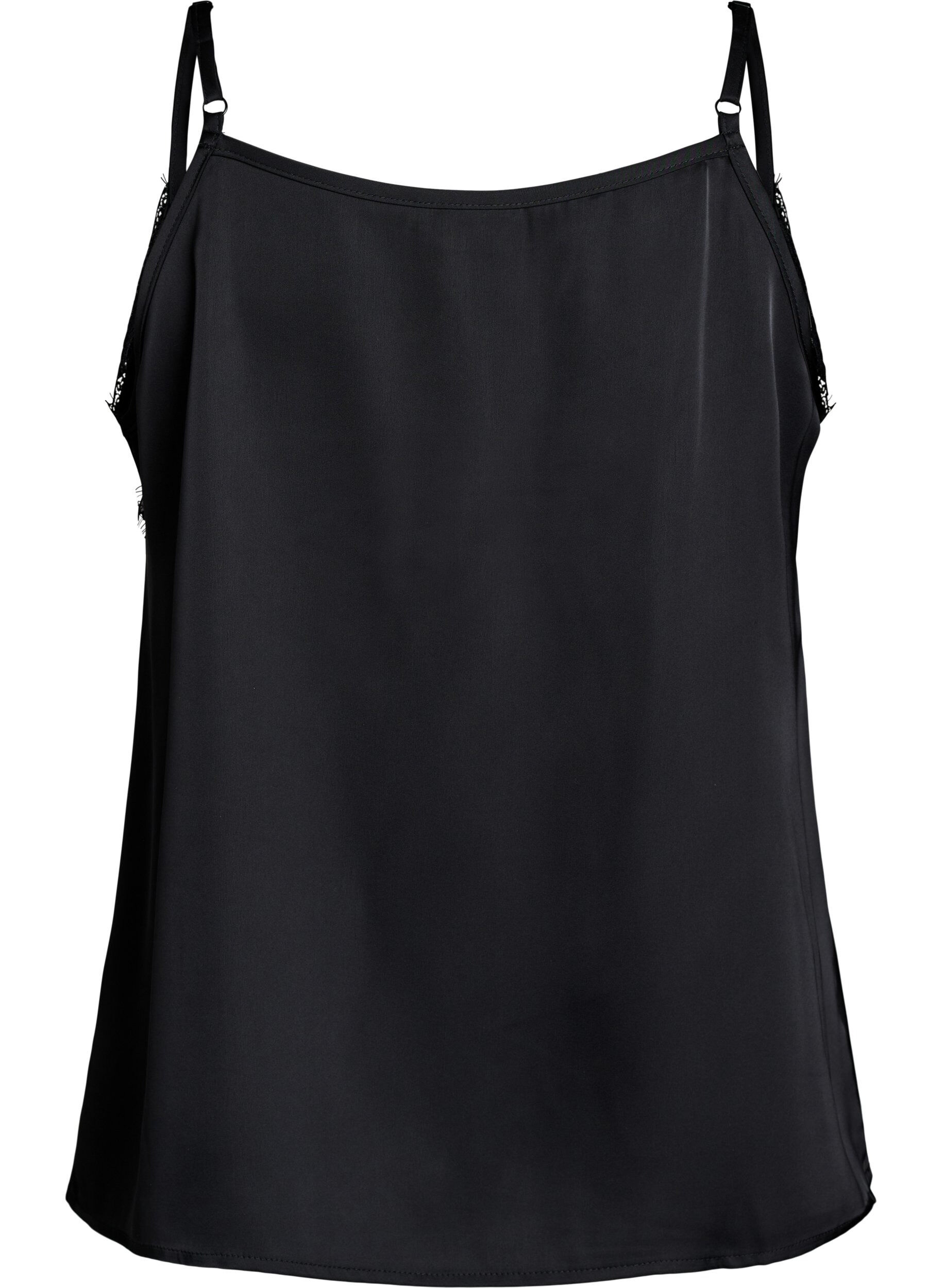 ZizziTr&auml;gertop aus Satin mit Spitze, Schwarz, Packshot image number 1