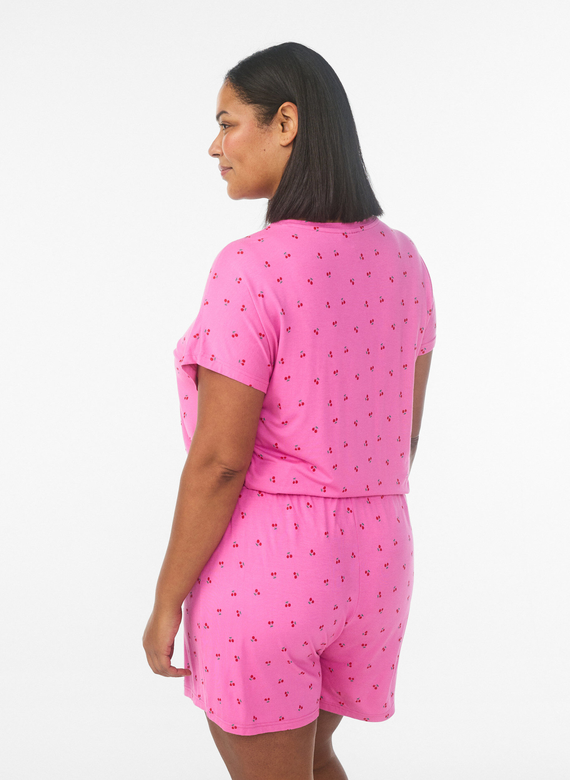 ZizziPyjama-T-Shirt aus Viskose mit Allover-Print, Pink, Model image number 2
