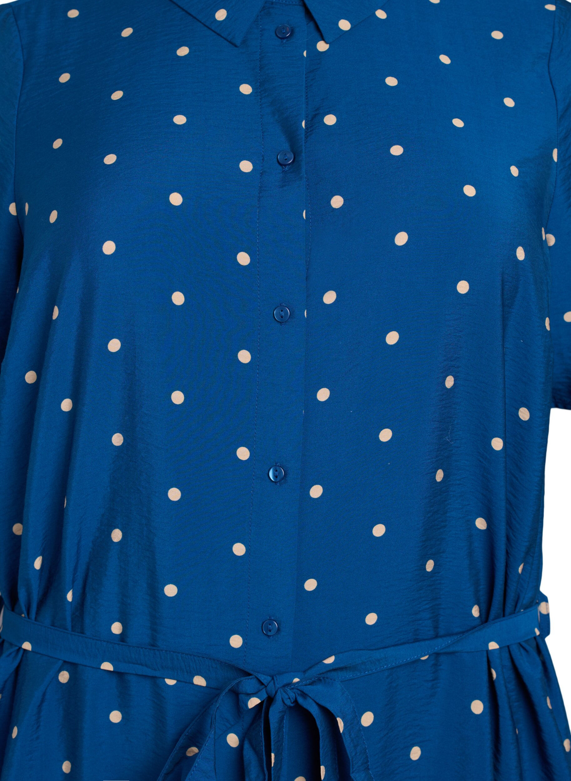 ZizziMidikleid aus Hemd mit Polka Dots, Blau, Packshot image number 2