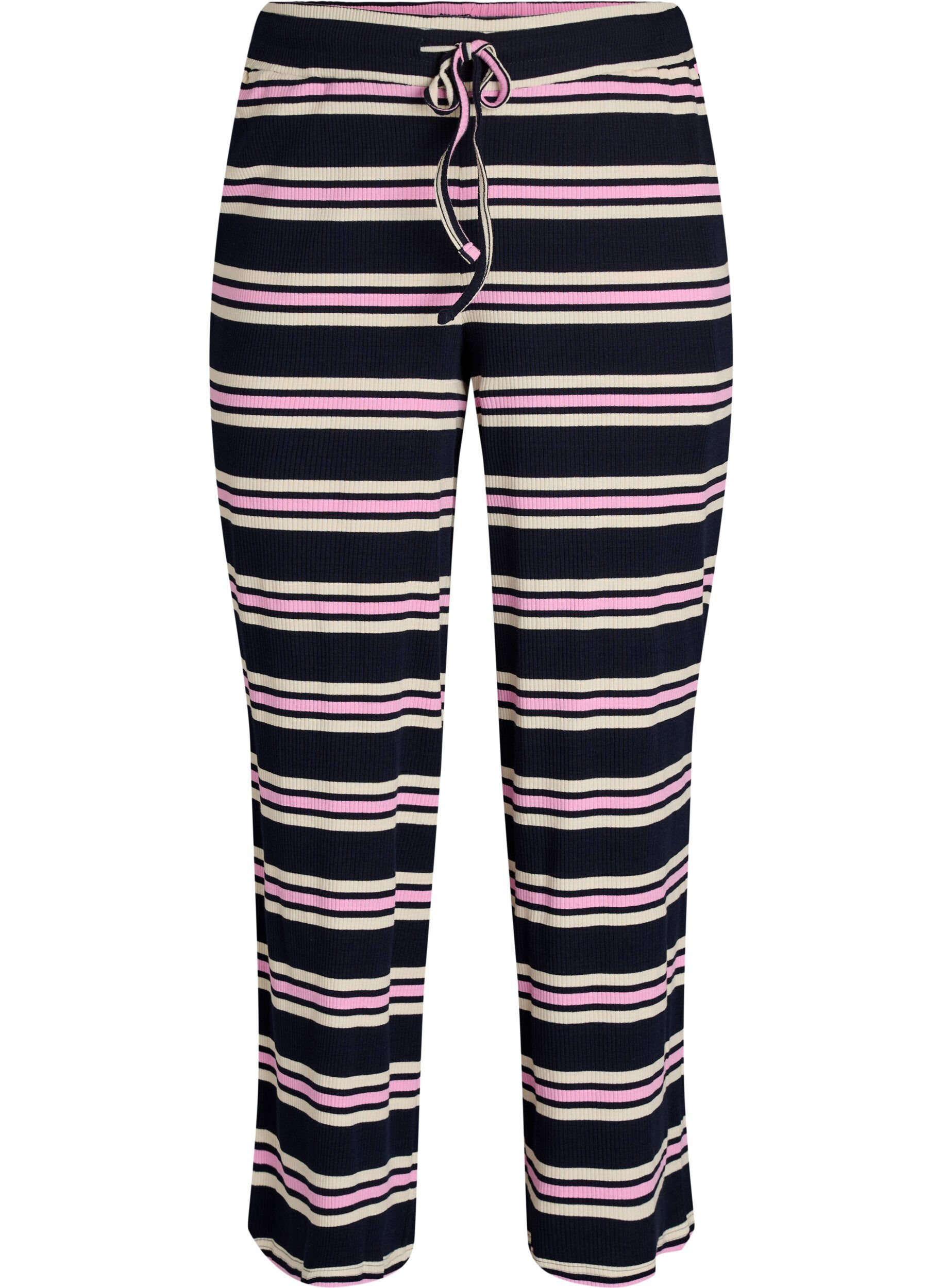 Gestreifte Pyjamahose mit weitem Bein
