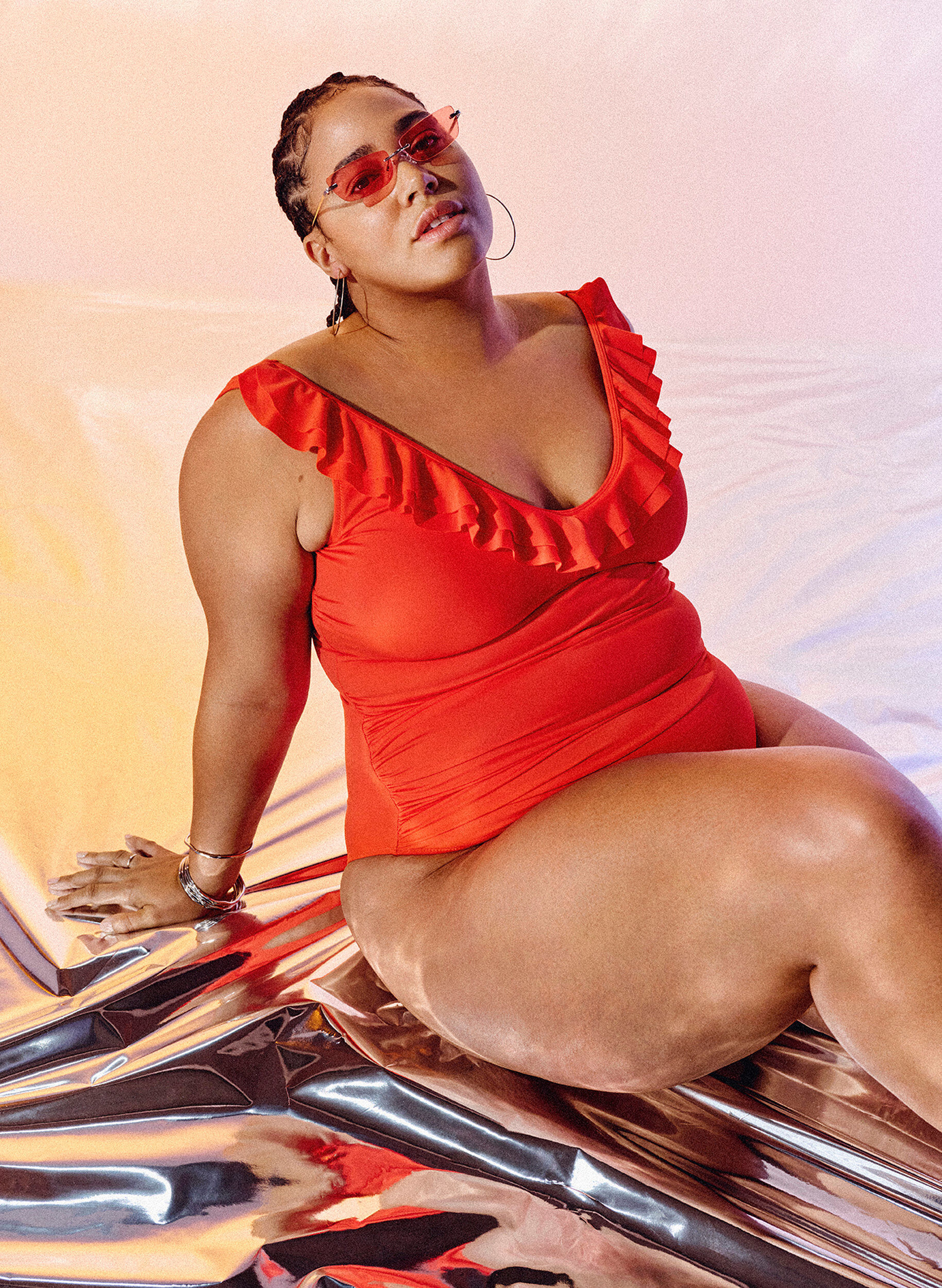 ZizziBadeanzug mit Volants und herausnehmbaren Eins&auml;tzen, Orange, Image image number 1