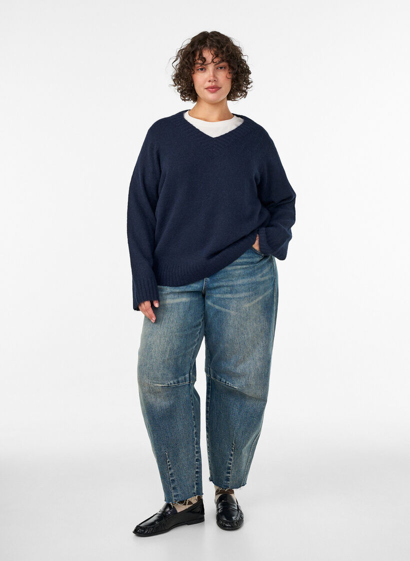 Pullover mit V-Ausschnitt, Blau, Model image number 1