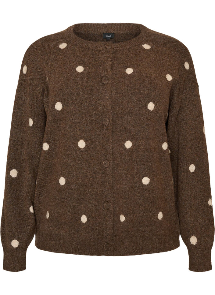 Strickjacke mit Punktmuster, Braun, Packshot image number 0