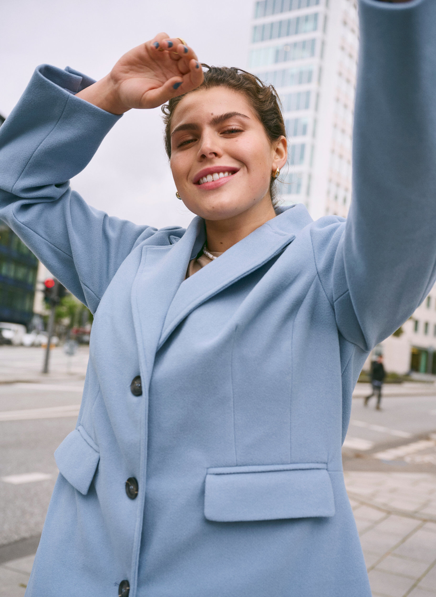 ZizziLanger Mantel mit Schlitz hinten, Blau, Image image number 0