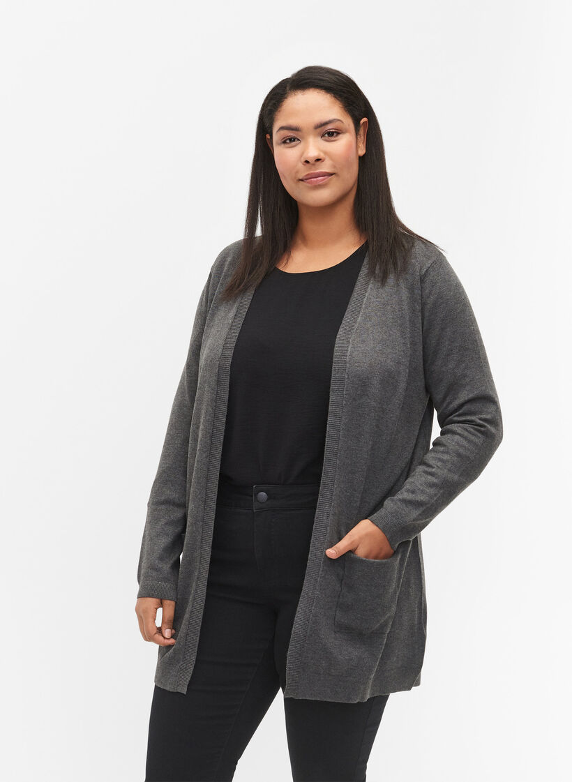 Lange Strickjacke aus einer Viskosemischung, Grau, Model image number 0