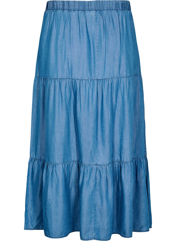 Maxirock aus Denim mit R&uuml;schen, Blau, Packshot image number 1