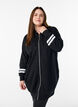 Lange Sweat-Strickjacke mit Printdetails, Schwarz, Model image number 0