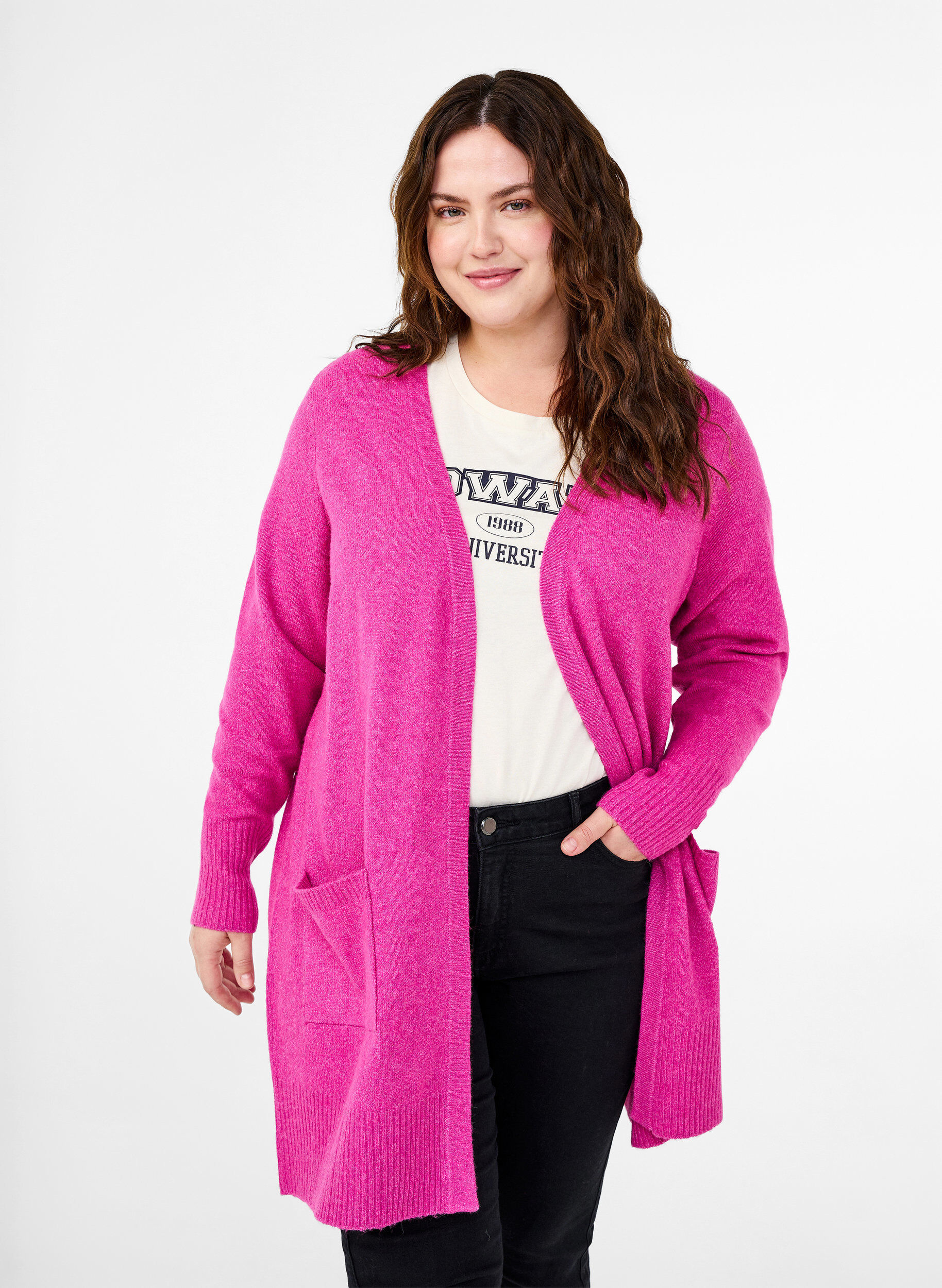 ZizziStrickjacke mit Rippenstrick und Taschen, Pink, Model image number 0