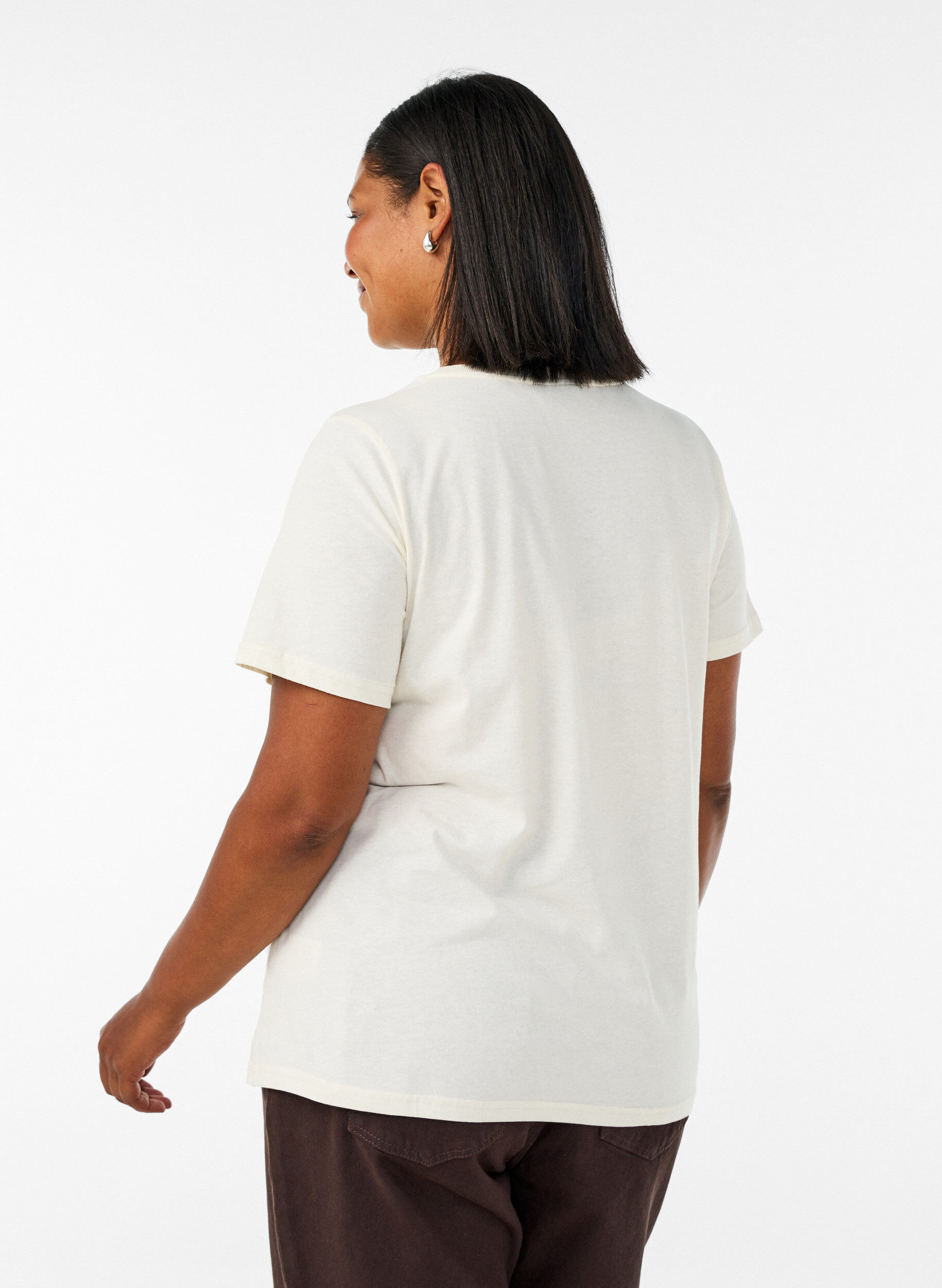 ZizziT-Shirt aus Baumwolle mit Print, Vanille, Model image number 2