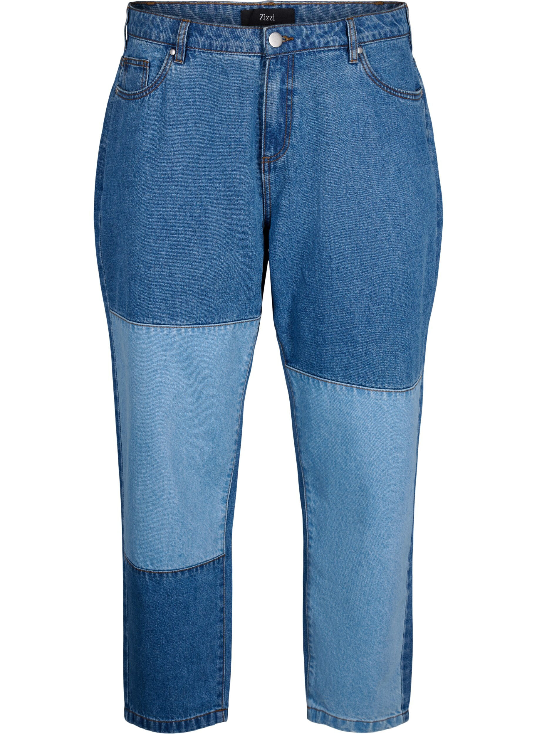 ZizziMille Mom-Fit-Jeans im Color-Blocking-Design mit hoher Taille, Light Blue Denim, Packshot image number 0
