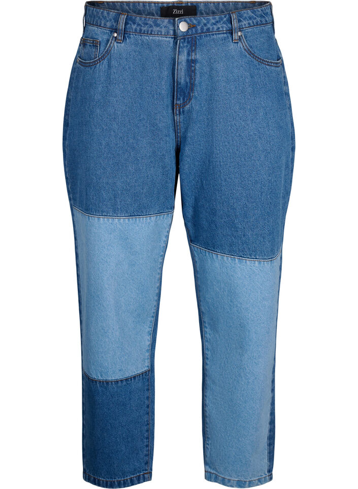 Mille Mom-Fit-Jeans im Color-Blocking-Design mit hoher Taille, Light Blue Denim, Packshot image number 0