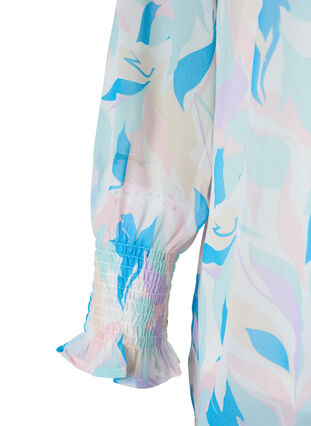 Geblümte Bluse mit langen Ärmeln und V-Ausschnitt, White/Pastel Leaf, Packshot image number 3