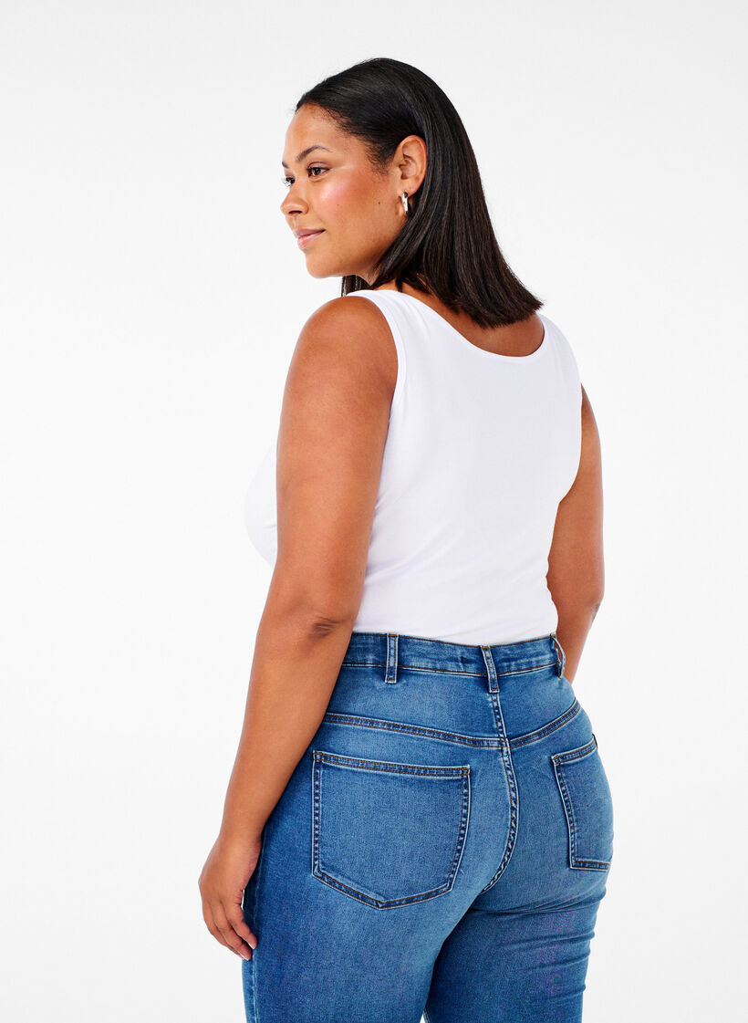 Einfarbiges basic Top aus Baumwolle, Weiß, Model image number 2