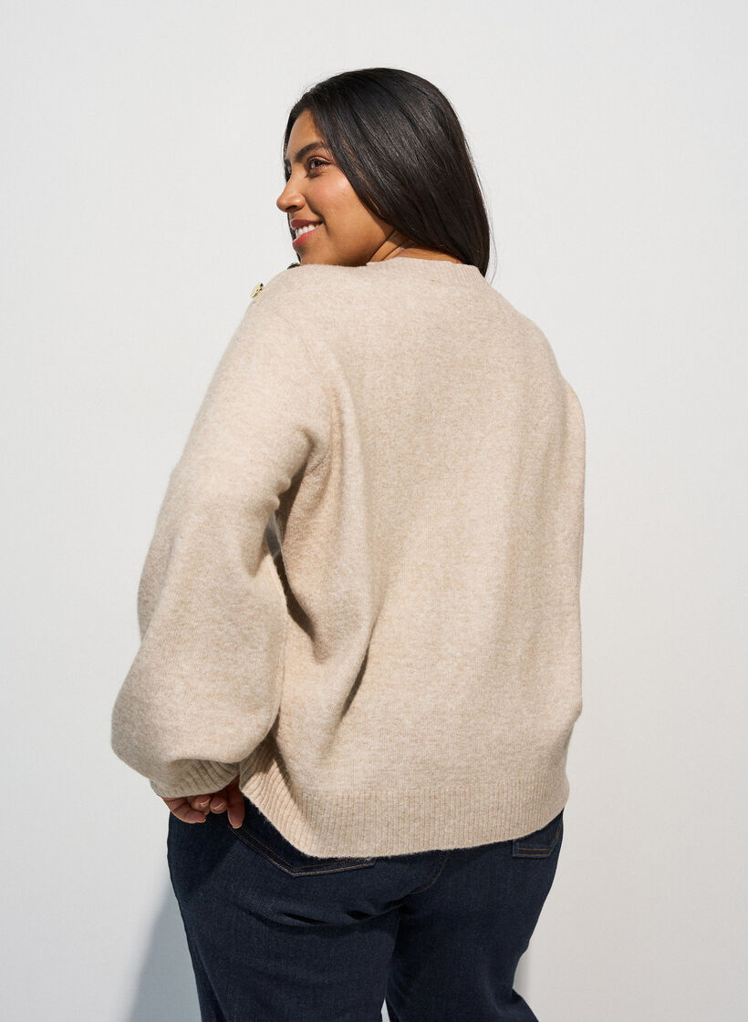 Strickbluse mit Knopfleiste, Beige, Model image number 2