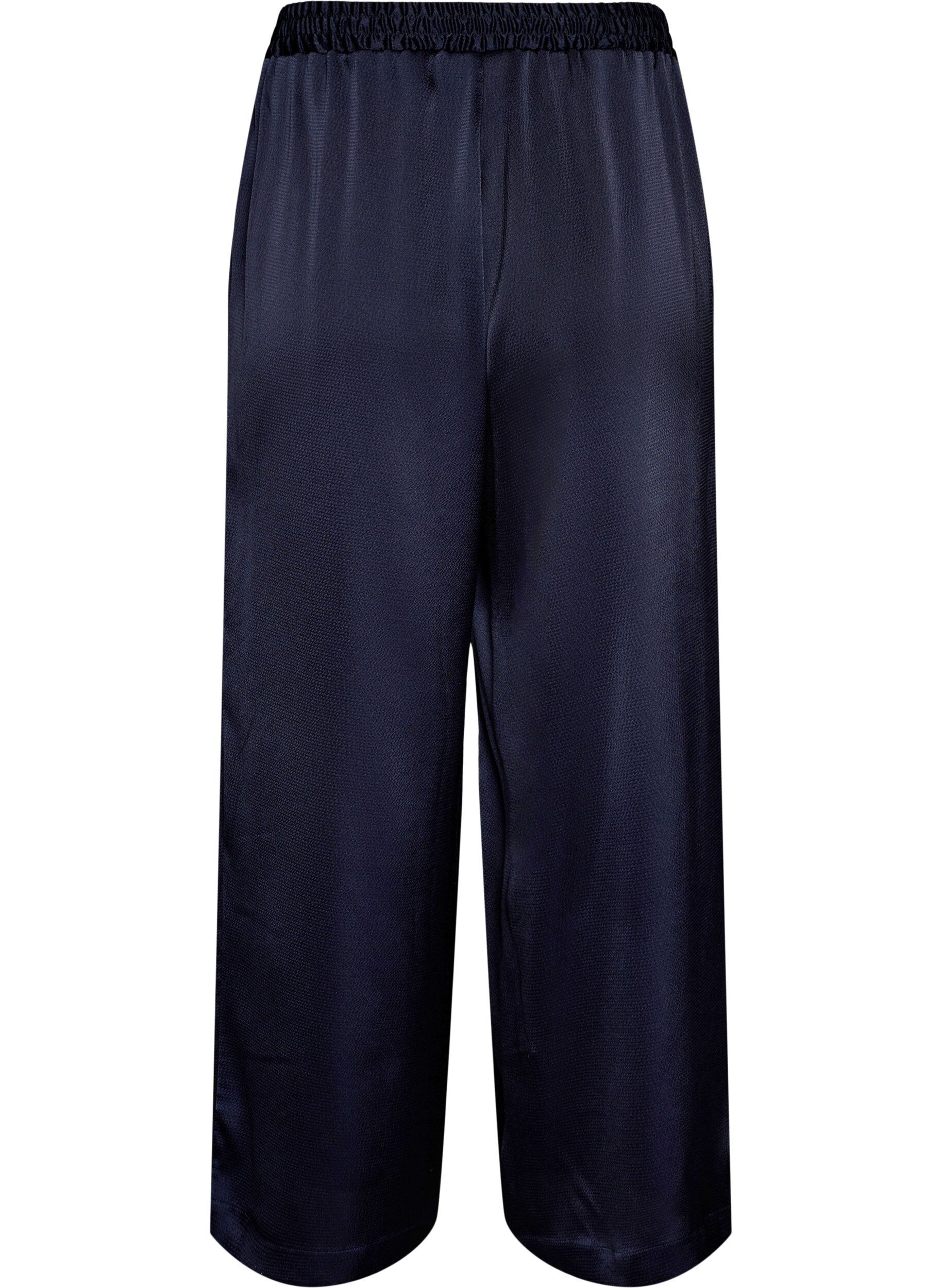 ZizziHose in Satinoptik mit weitem, geradem Bein, Blau, Packshot image number 1