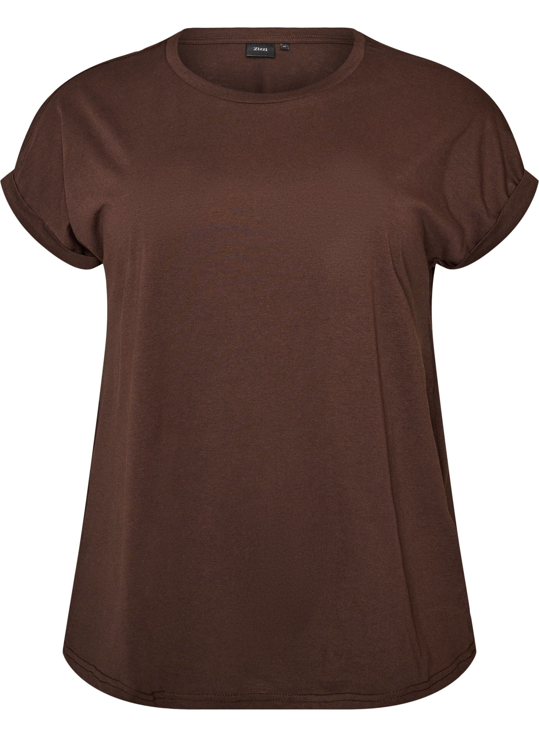 ZizziKurz&auml;rmeliges T-Shirt aus einer Baumwollmischung, Braun, Packshot image number 0