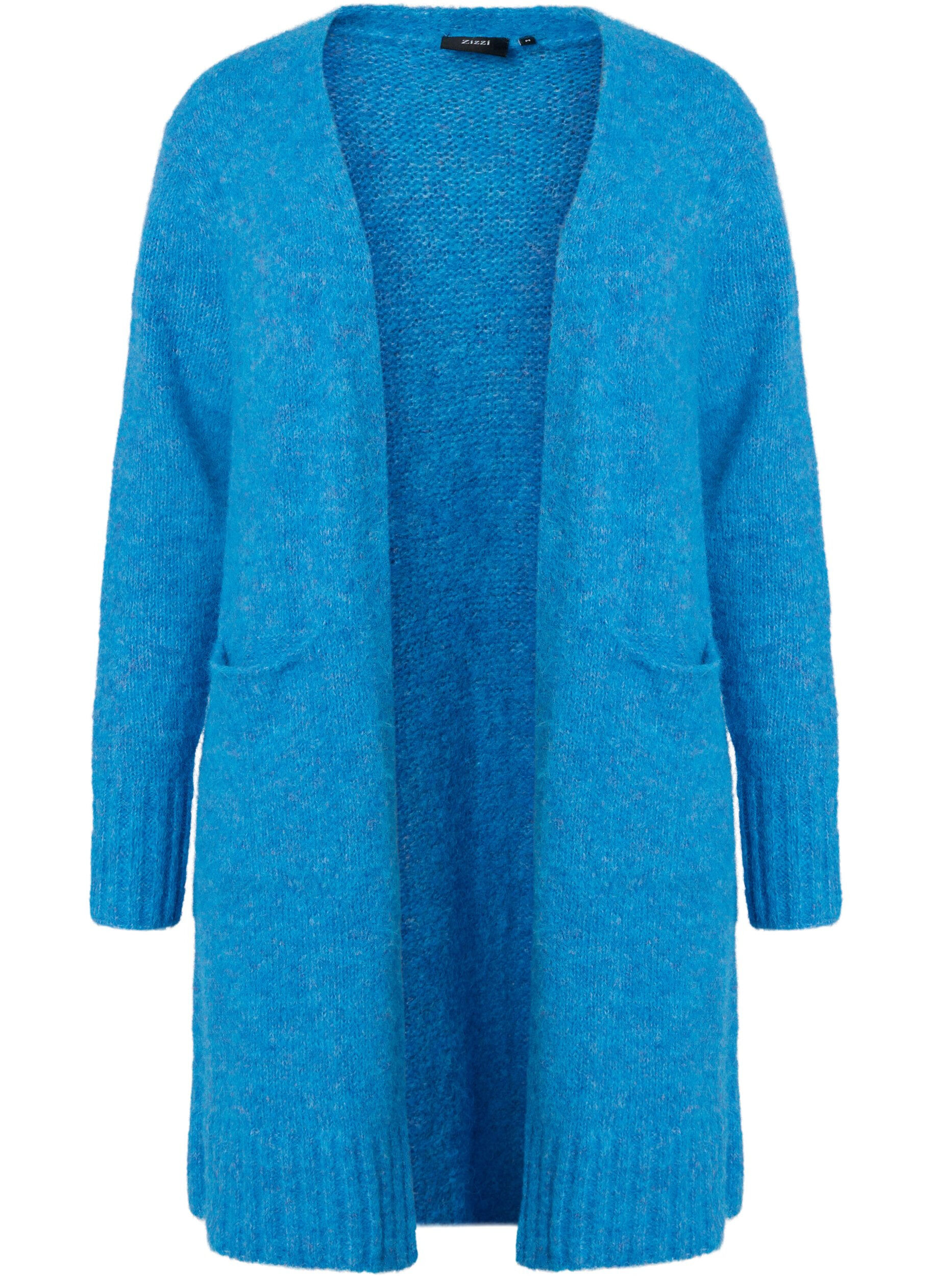 ZizziLange Strickjacke mit Wolle und Taschen, French Blue, Packshot image number 0