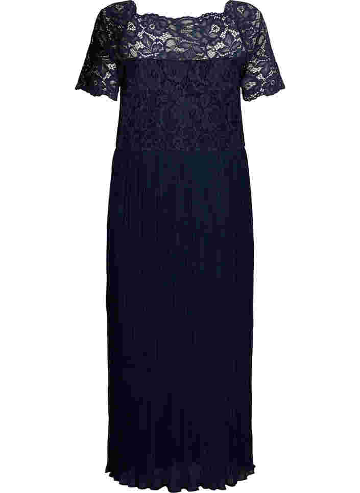 Kurzarm Kleid mit Plissee und Spitze, Night Sky, Packshot image number 1