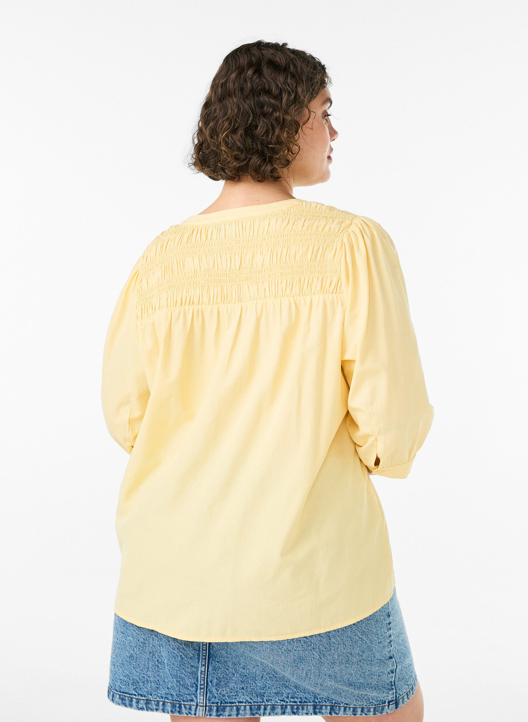 ZizziBluse mit Smock und 3/4-&Auml;rmeln, Gelb, Model image number 2