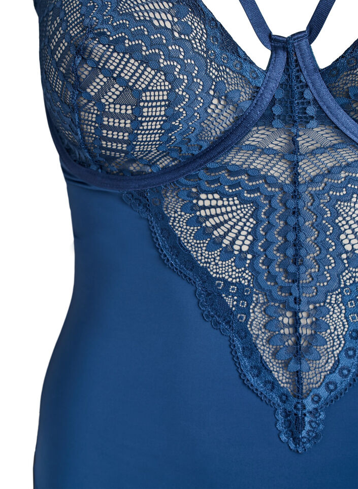 Bügel-Spitzenbody mit Trägerdetails, Blau, Packshot image number 2