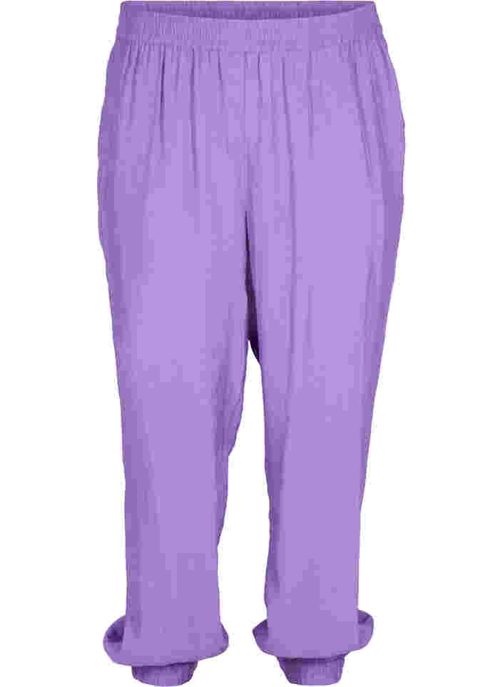 Lockere Hose aus Viskosemischung mit elastischen Abschlüssen, Royal Lilac, Packshot image number 0