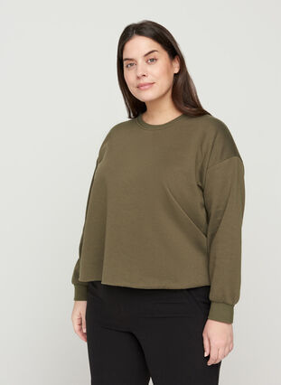 Cropped Sweatshirt mit Rundhals, Ivy Green, Model image number 0