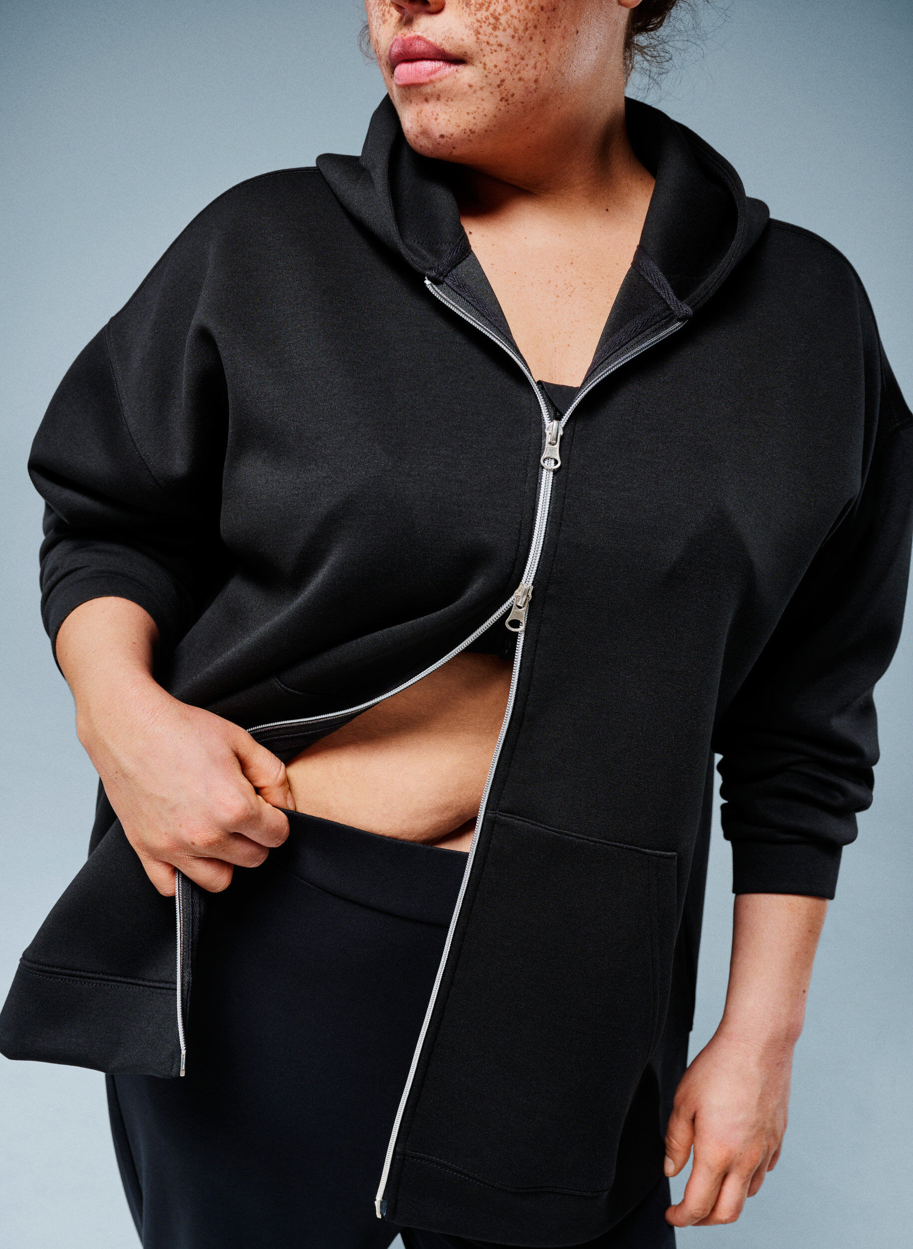ZizziScuba-Hoodie mit Rei&szlig;verschluss und Taschen, Schwarz, Image image number 0
