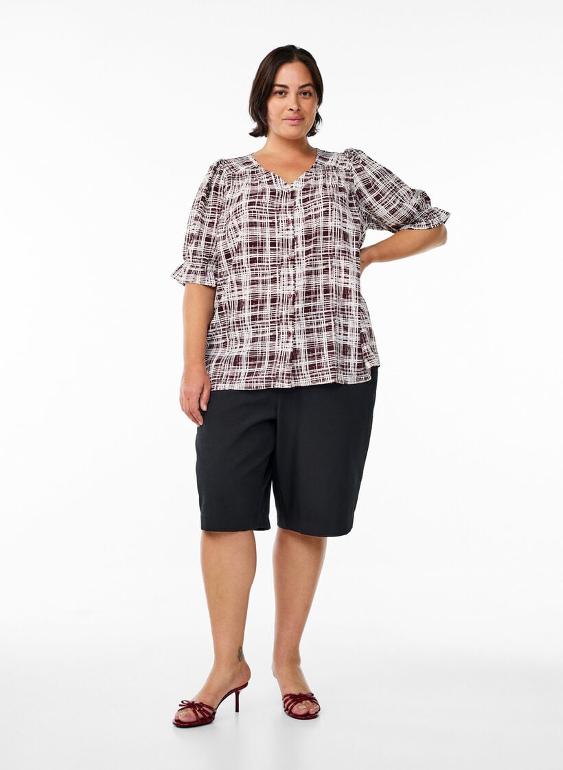 Bluse mit 1/2 &Auml;rmeln, Dunkles Bordeaux, Model image number 1