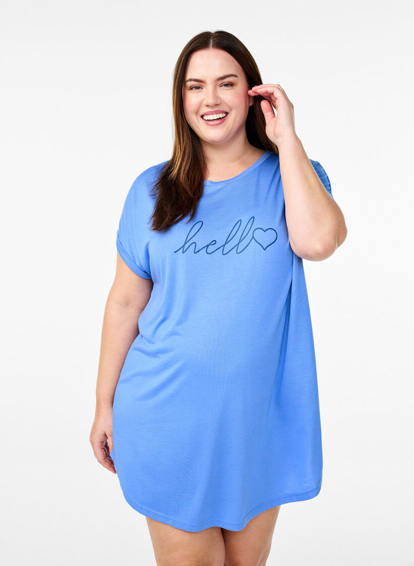 Kurz&auml;rmliges Nachthemd mit Textdruck, , Model image number 0