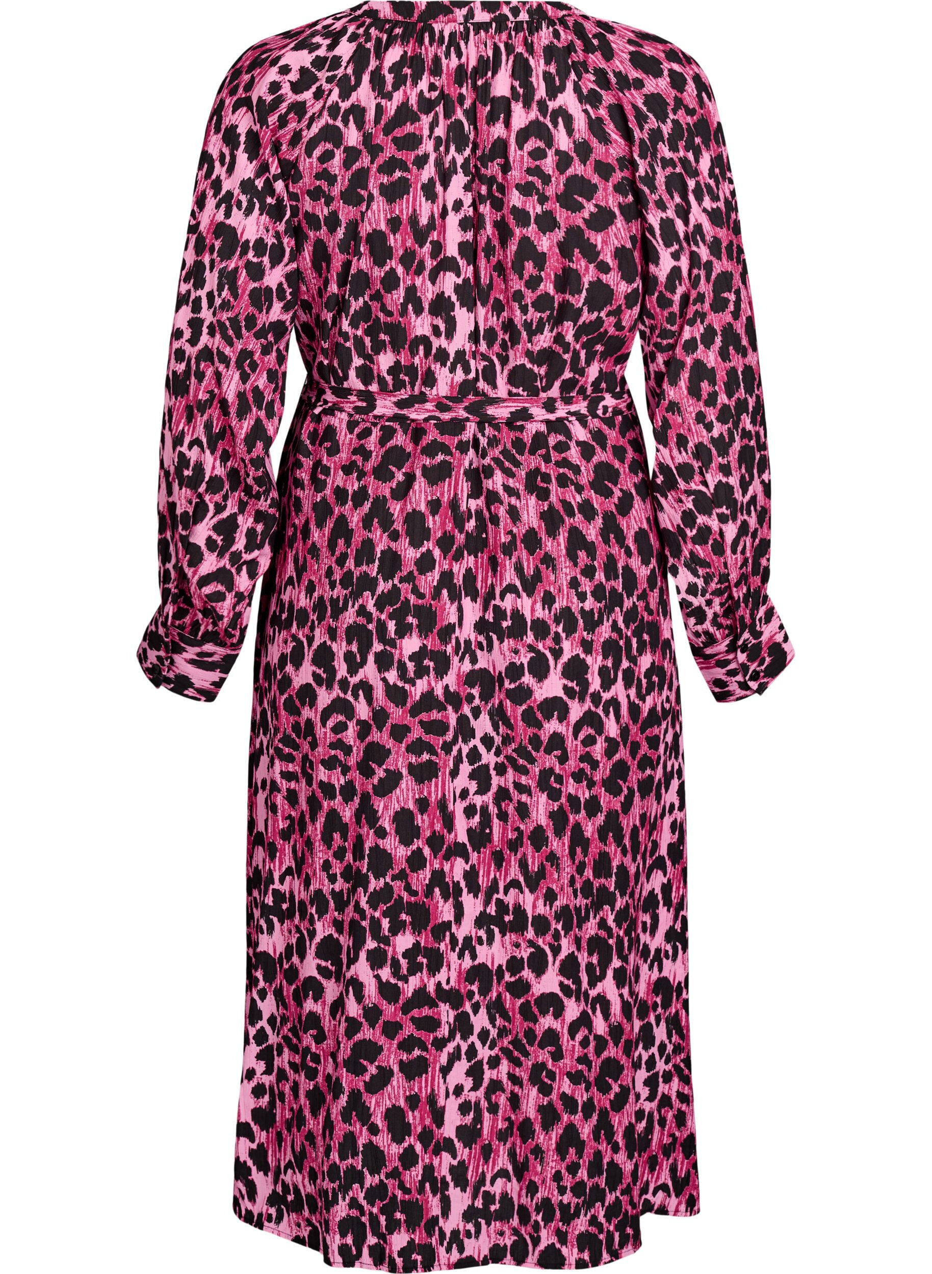 ZizziMidikleid mit Knopfleiste und Bindeg&uuml;rtel, Pink, Packshot image number 1