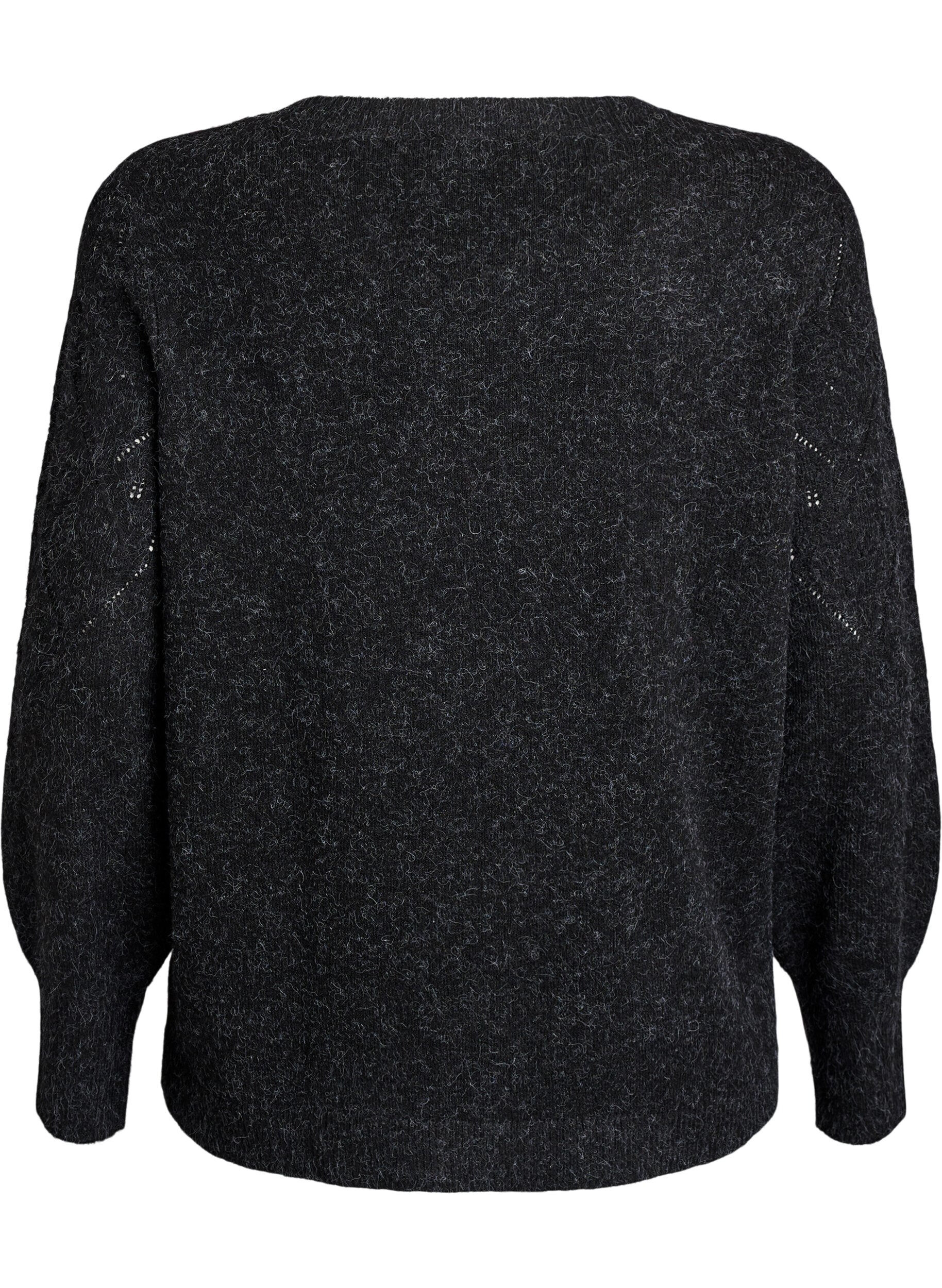 ZizziStricktop mit Lochmuster und Ballon&auml;rmeln, Grau, Packshot image number 1