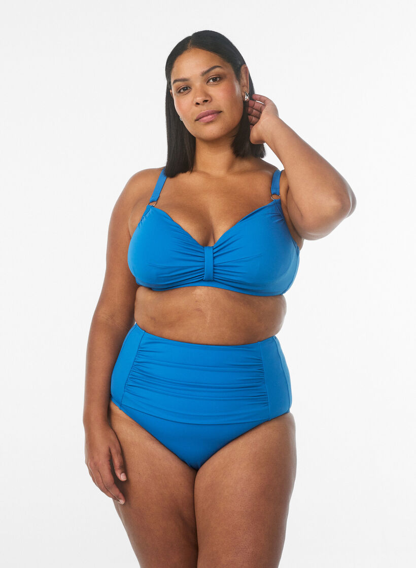 Bikini-BH mit B&uuml;gel und Drapierung, Blau, Model image number 1