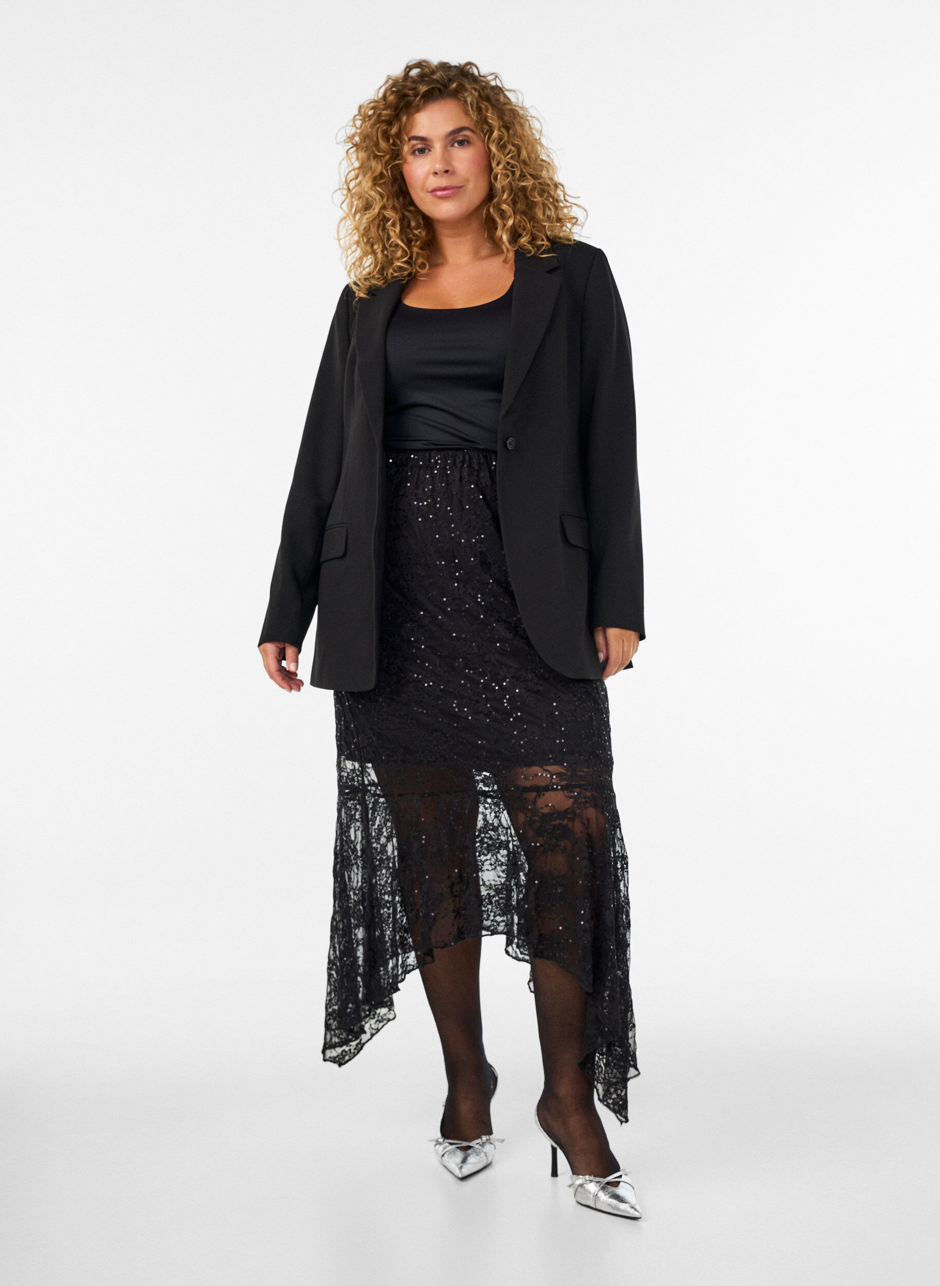 ZizziMidirock aus Spitze mit Pailletten, Schwarz, Model image number 1