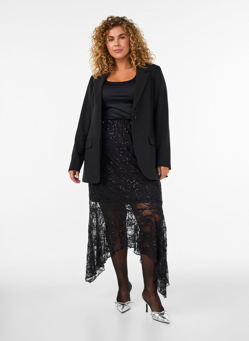 Midirock aus Spitze mit Pailletten, Schwarz, Model image number 1
