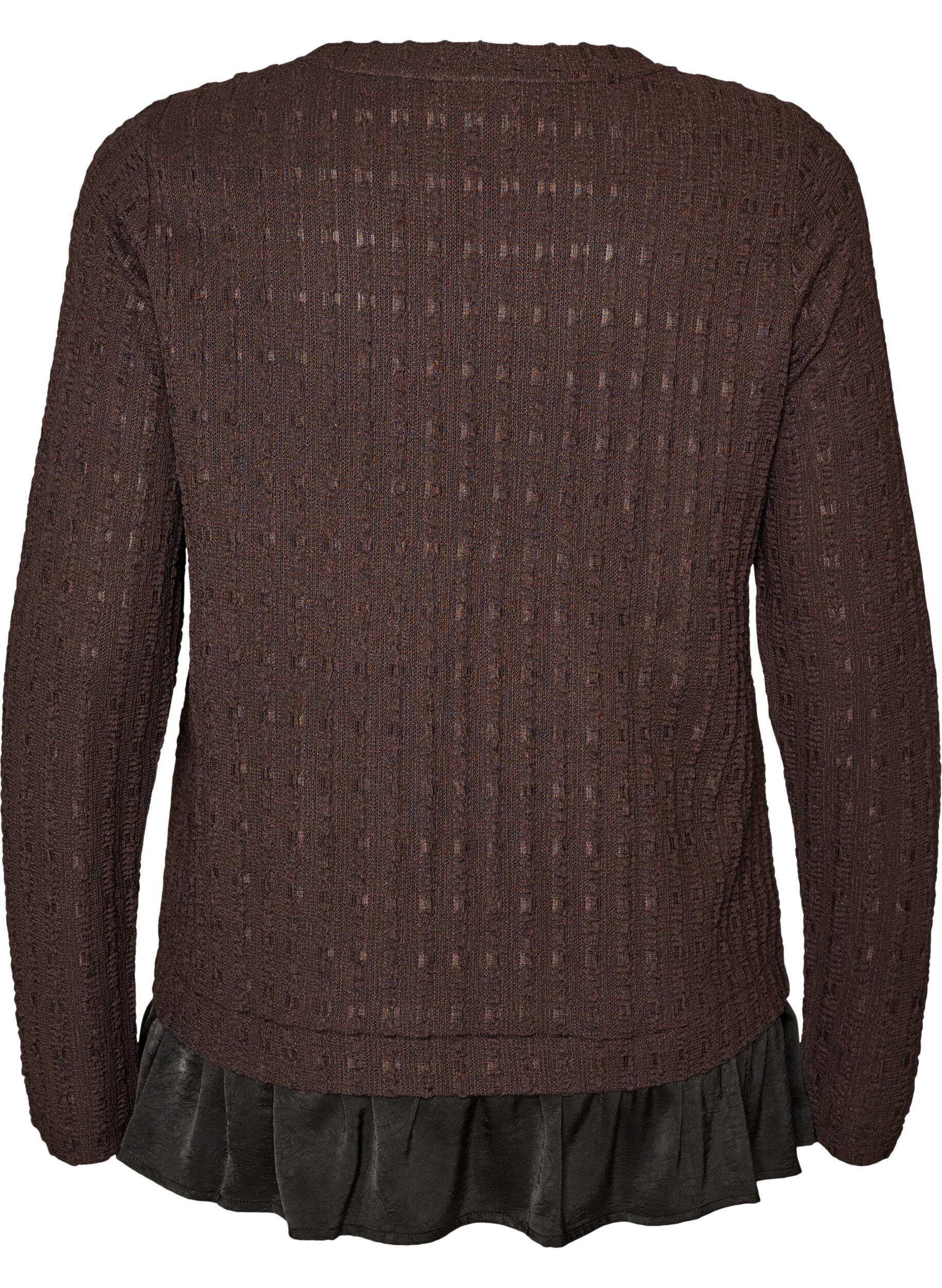 ZizziStrukturierte Bluse mit R&uuml;schensaum, Braun, Packshot image number 1