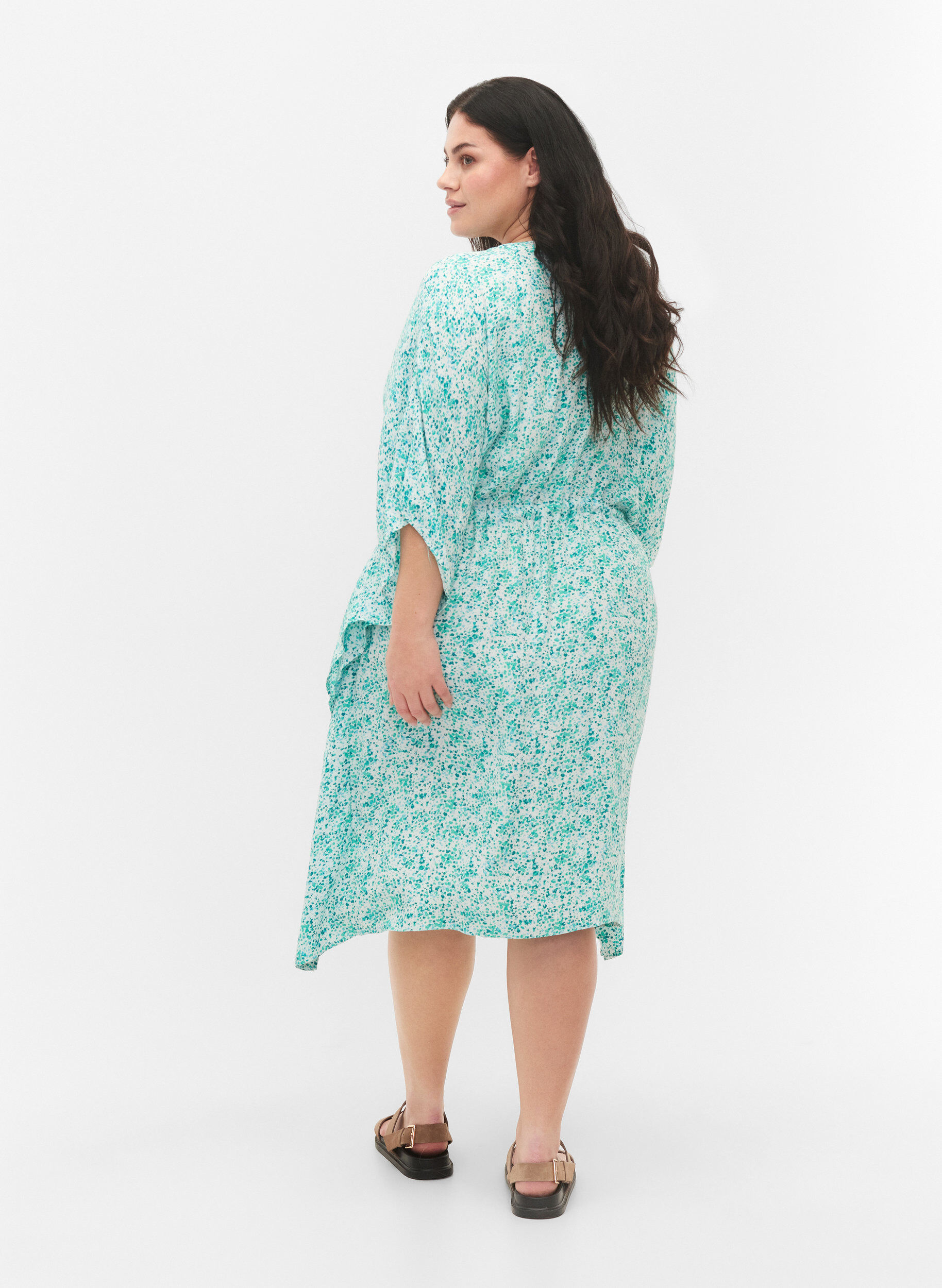 ZizziViskose Kaftan Kleid mit Druck, Green Dot, Model image number 1