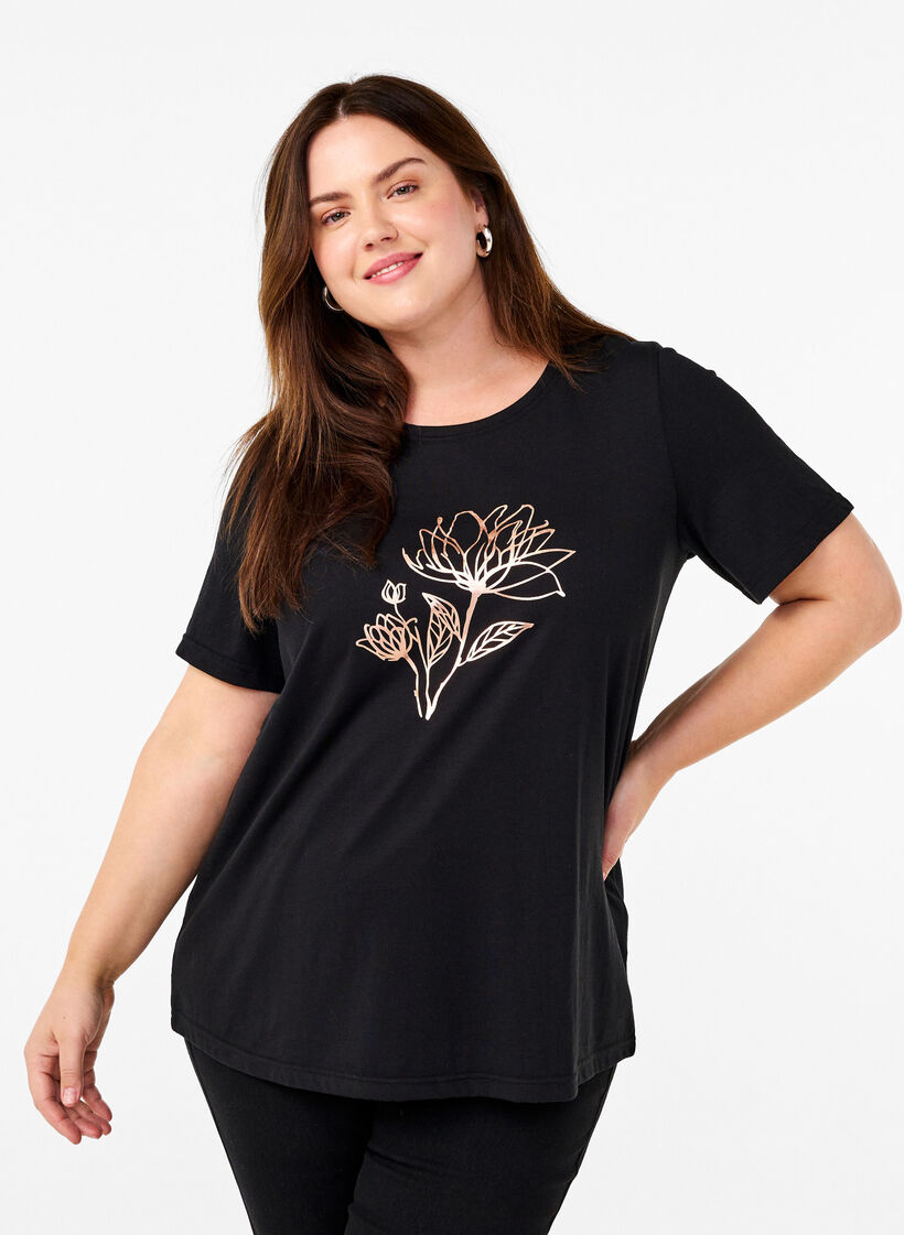 FLASH - T-Shirt mit Motiv, Black R. Gold Flower, Model image number 0